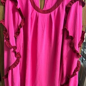 ODDY Pink and Red Ruffle Blouse